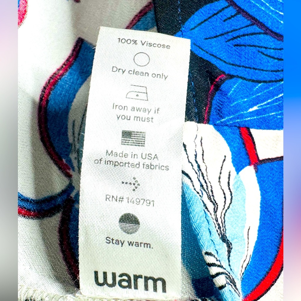 Warm Leaf Kimono Printed Midi Waist Tie Blue White Dress Size 0 - Picture 14 of 16